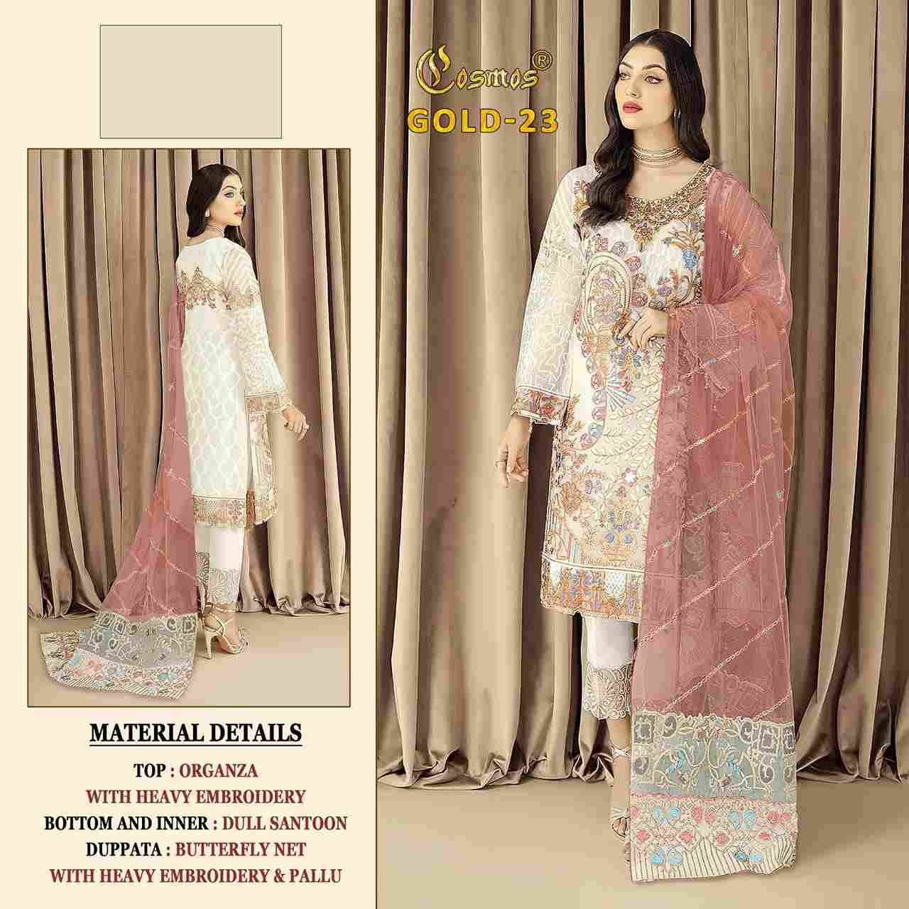 Gold-23 By Cosmos Designer Pakistani Suits Beautiful Stylish Fancy Colorful Party Wear & Occasional Wear Pure Organza Embroidered Dresses At Wholesale Price
