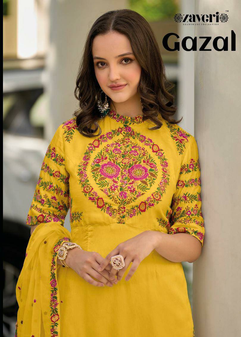 Gazal By Zaveri 1173 To 1175 Series Beautiful Stylish Festive Suits Fancy Colorful Casual Wear & Ethnic Wear & Ready To Wear Heavy Silk Print Dresses At Wholesale Price