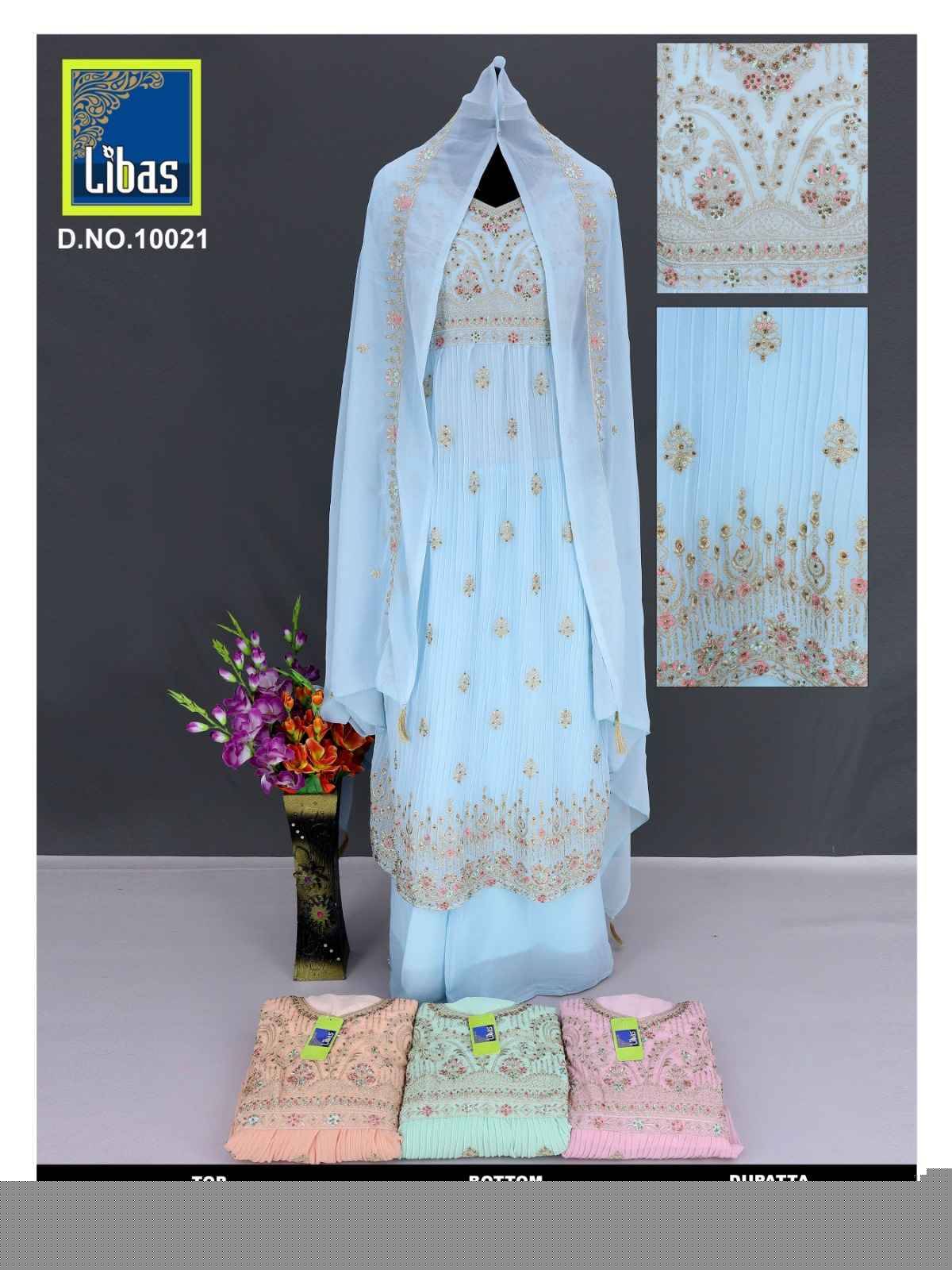 Libas 10021 Colours By Libas 10021-A To 10021-D Series Beautiful Stylish Sharara Suits Fancy Colorful Casual Wear & Ethnic Wear & Ready To Wear Faux Georgette Dresses At Wholesale Price