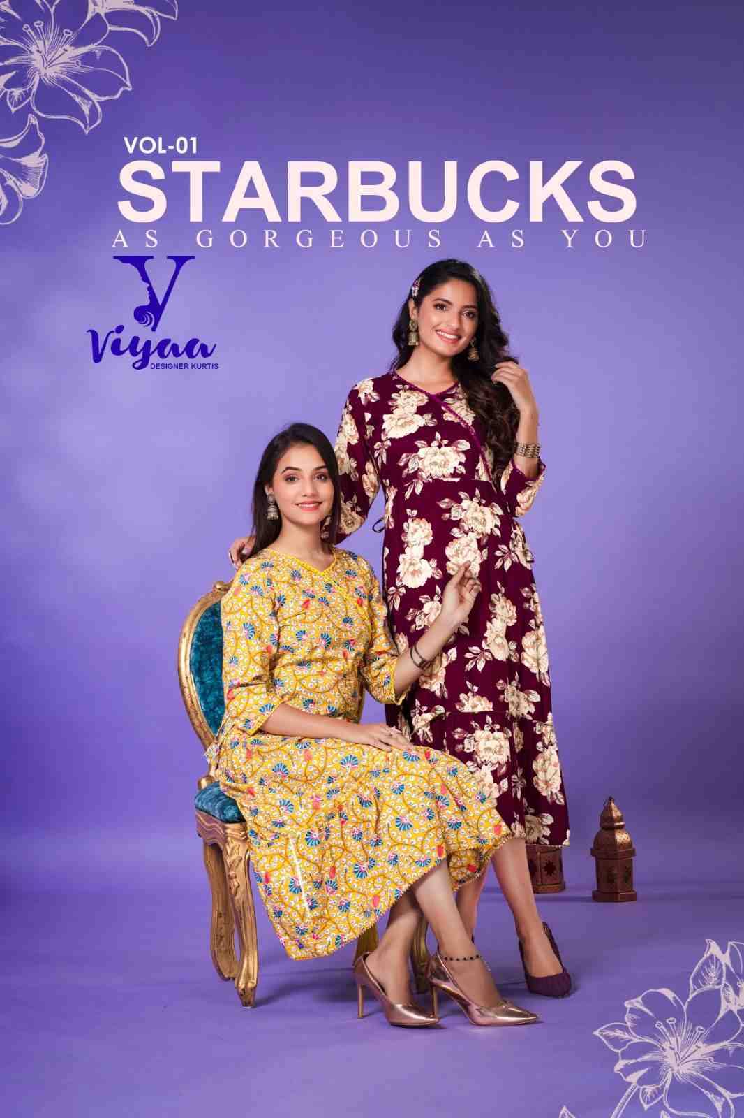 Starbucks Vol-1 By Viyaa Designer 1001 To 1006 Series Designer Festive Suits Collection Beautiful Stylish Fancy Colorful Party Wear & Occasional Wear Pure Rayon Kurtis At Wholesale Price