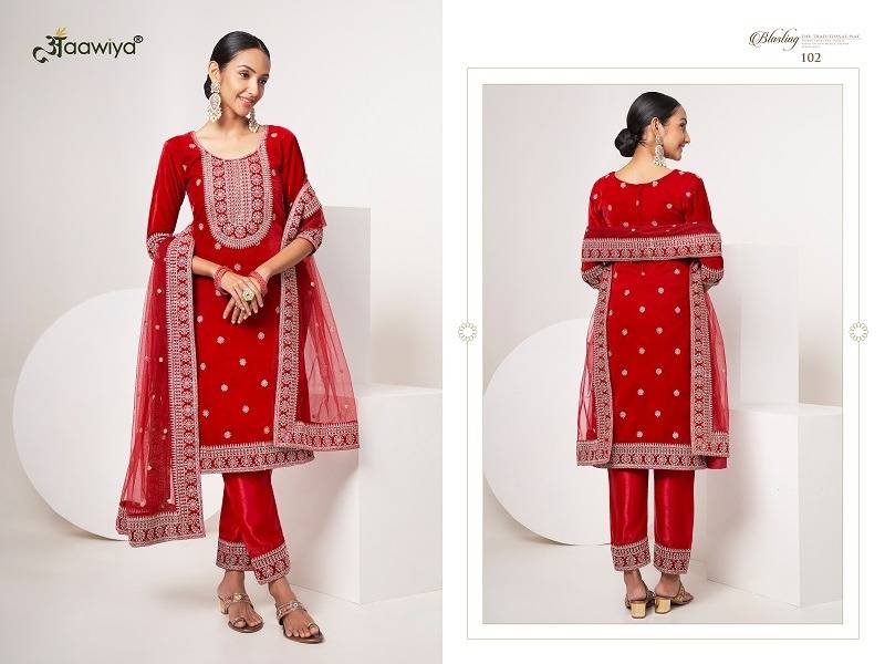 Sabhayta Vol-1 By Aawiya 101 To 104 Series Beautiful Stylish Festive Suits Fancy Colorful Casual Wear & Ethnic Wear & Ready To Wear Heavy Velvet Embroidered Dresses At Wholesale Price