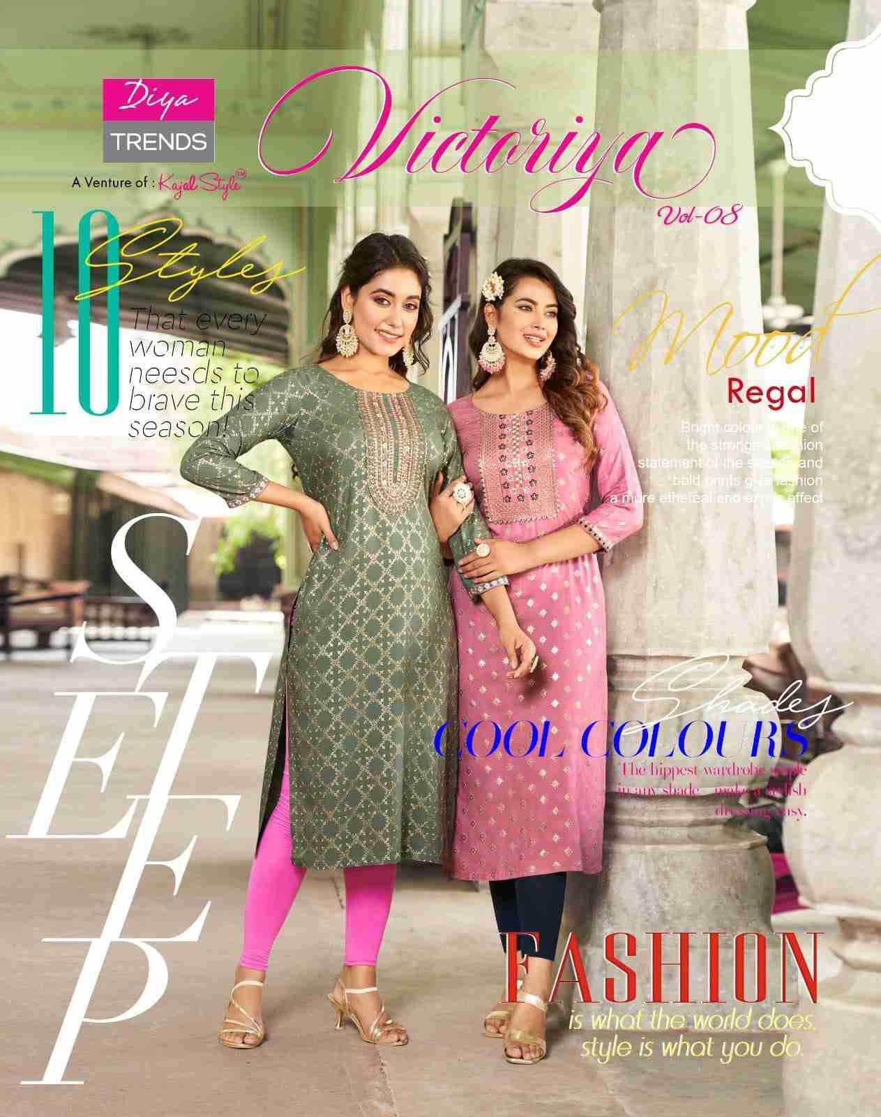 Victoriya Vol-8 By Diya Trends 8001 To 8010 Series Designer Festive Suits Collection Beautiful Stylish Fancy Colorful Party Wear & Occasional Wear Rayon Print Kurtis At Wholesale Price