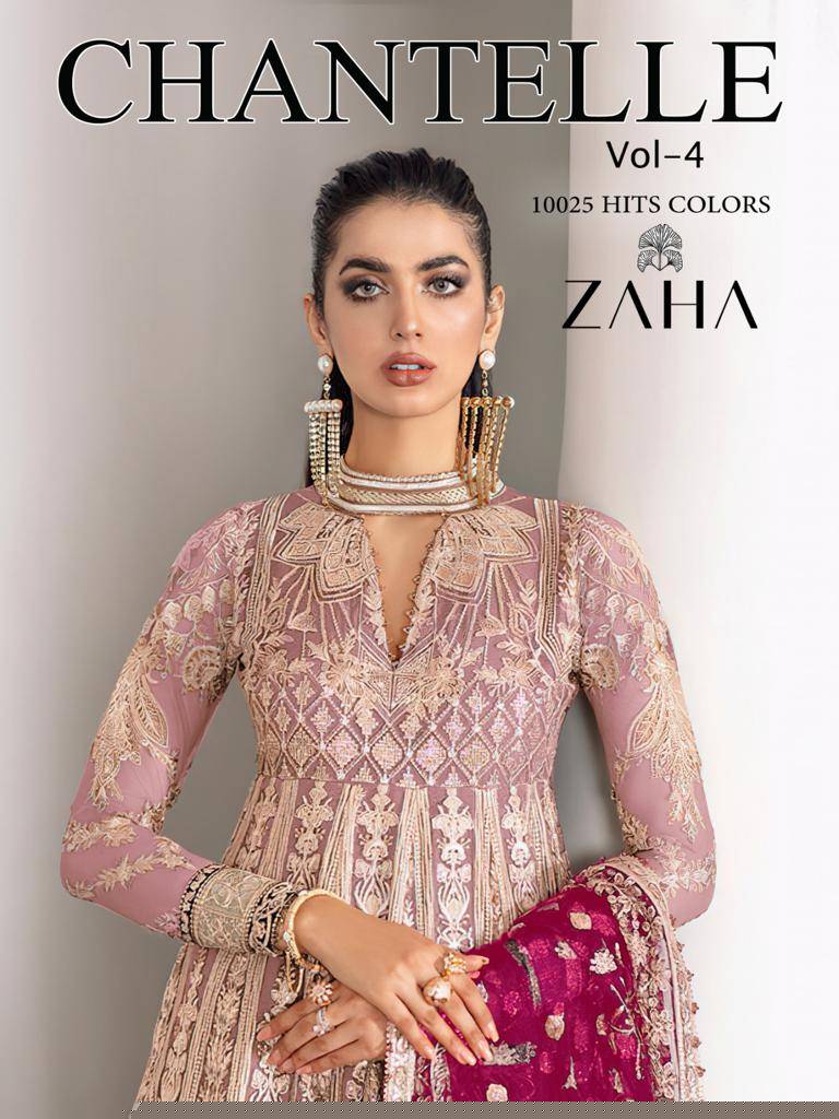 Chantelle Vol-4 Colours By Zaha 10025-A To 10025-D Series Designer Pakistani Suits Beautiful Fancy Stylish Colorful Party Wear & Occasional Wear Net With Embroidery Dresses At Wholesale Price