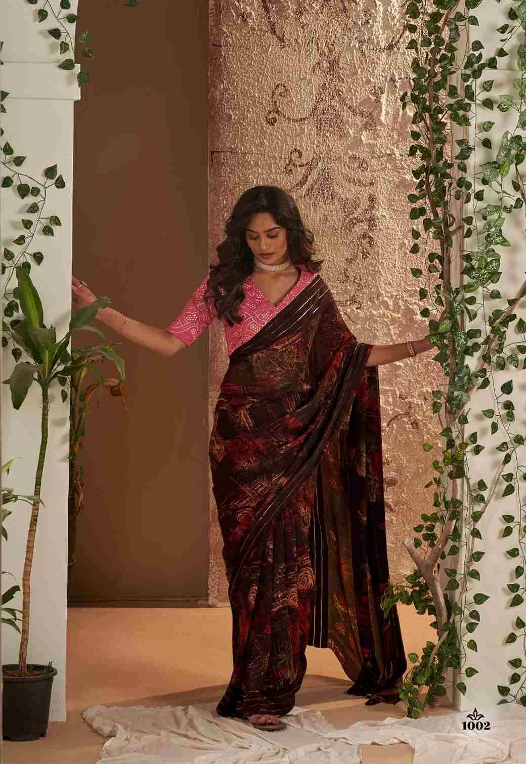 Elva By Stavan 1001 To 1010 Series Indian Traditional Wear Collection Beautiful Stylish Fancy Colorful Party Wear & Occasional Wear Chiffon Georgette Sarees At Wholesale Price