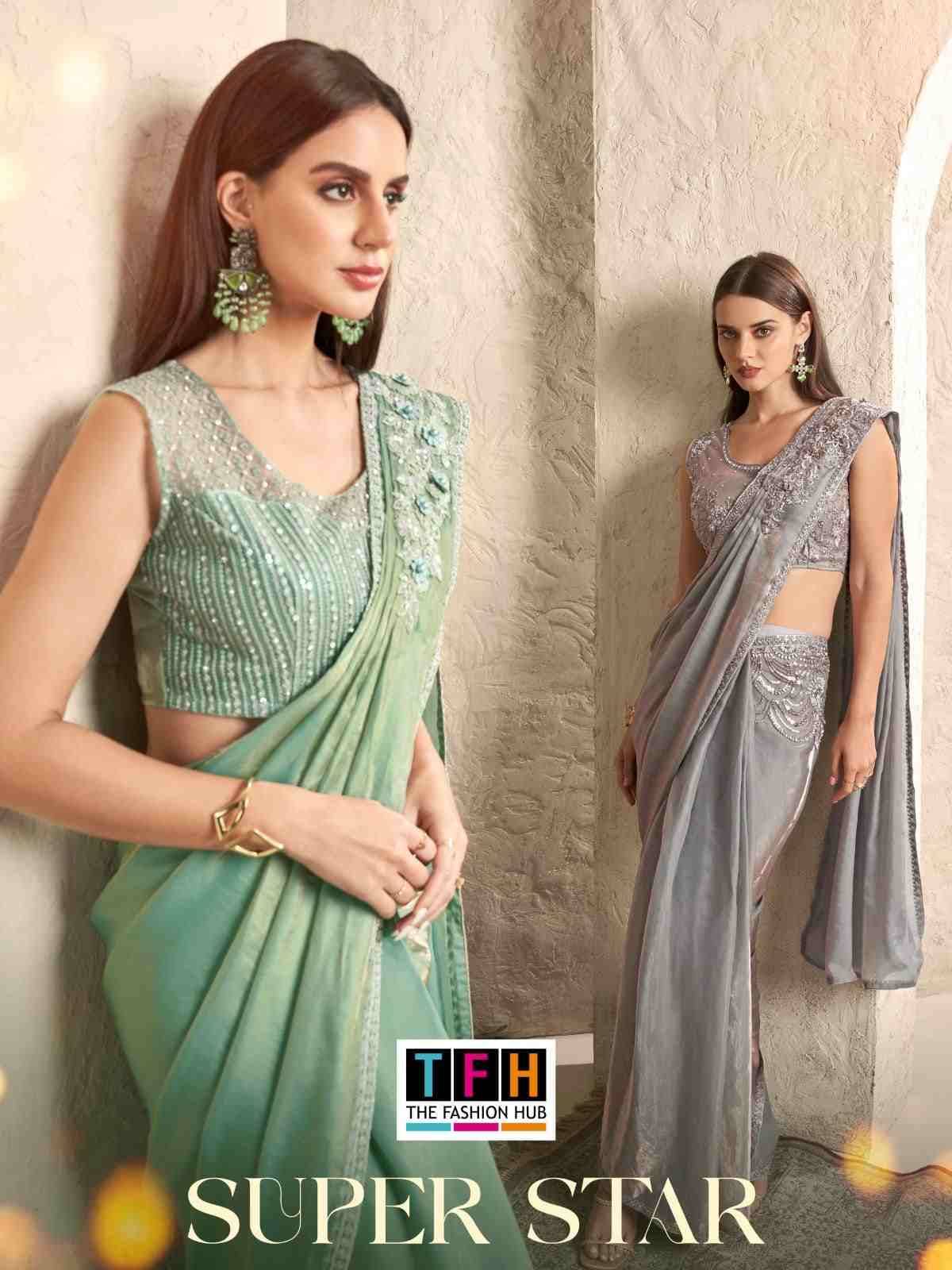 Super Star Vol-2 By Tfh 7701 To 7712 Series Indian Traditional Wear Collection Beautiful Stylish Fancy Colorful Party Wear & Occasional Wear Fancy Sarees At Wholesale Price