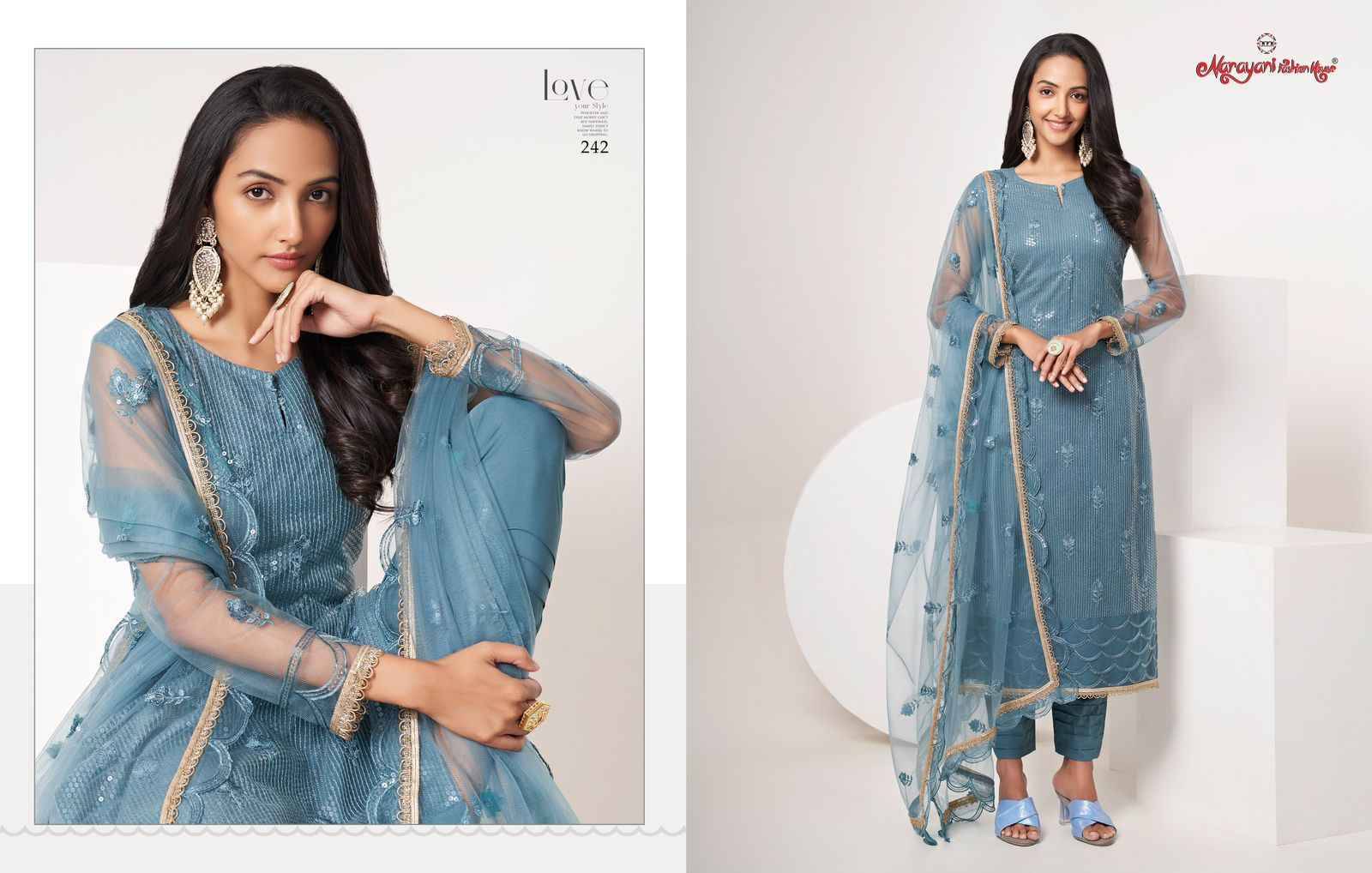 Zehra Vol-6 By Narayani Fashion House 241 To 244 Series Designer Festive Suits Beautiful Fancy Colorful Stylish Party Wear & Occasional Wear Net Embroidered Dresses At Wholesale Price
