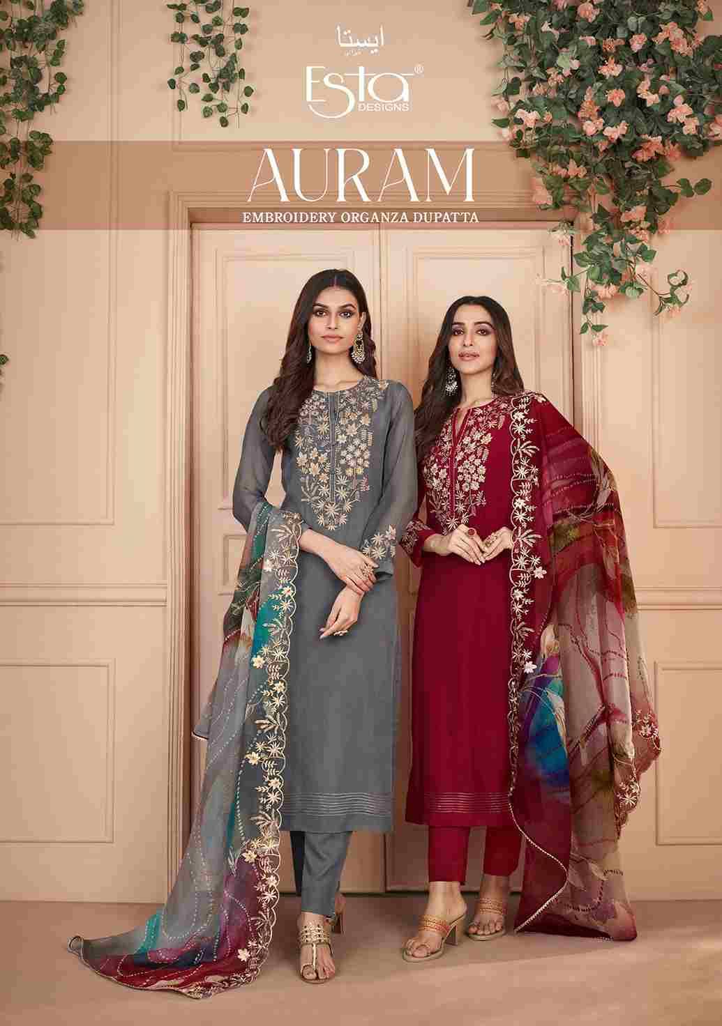 Auram By Esta Designs 101 To 106 Series Beautiful Festive Suits Colorful Stylish Fancy Casual Wear & Ethnic Wear Organza Silk Dresses At Wholesale Price