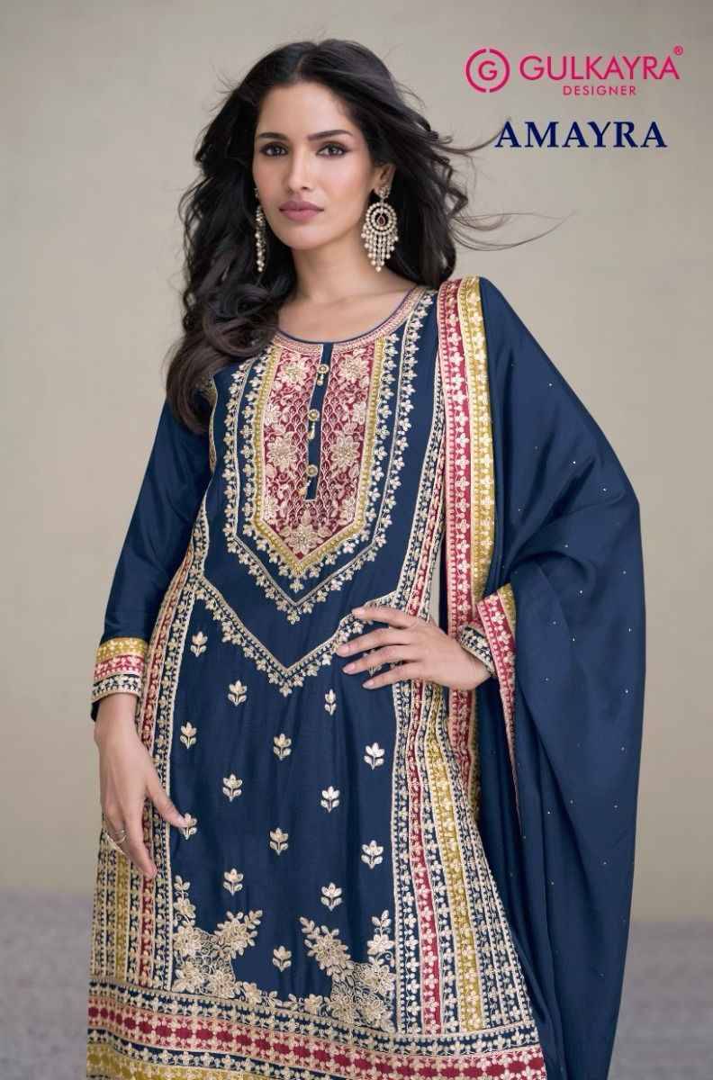 Amayra By Gulkayra Designer 7442-A To 7442-C Series Beautiful Colorful Stylish Fancy Casual Wear & Ethnic Wear Chinnon Embroidered Dresses At Wholesale Price