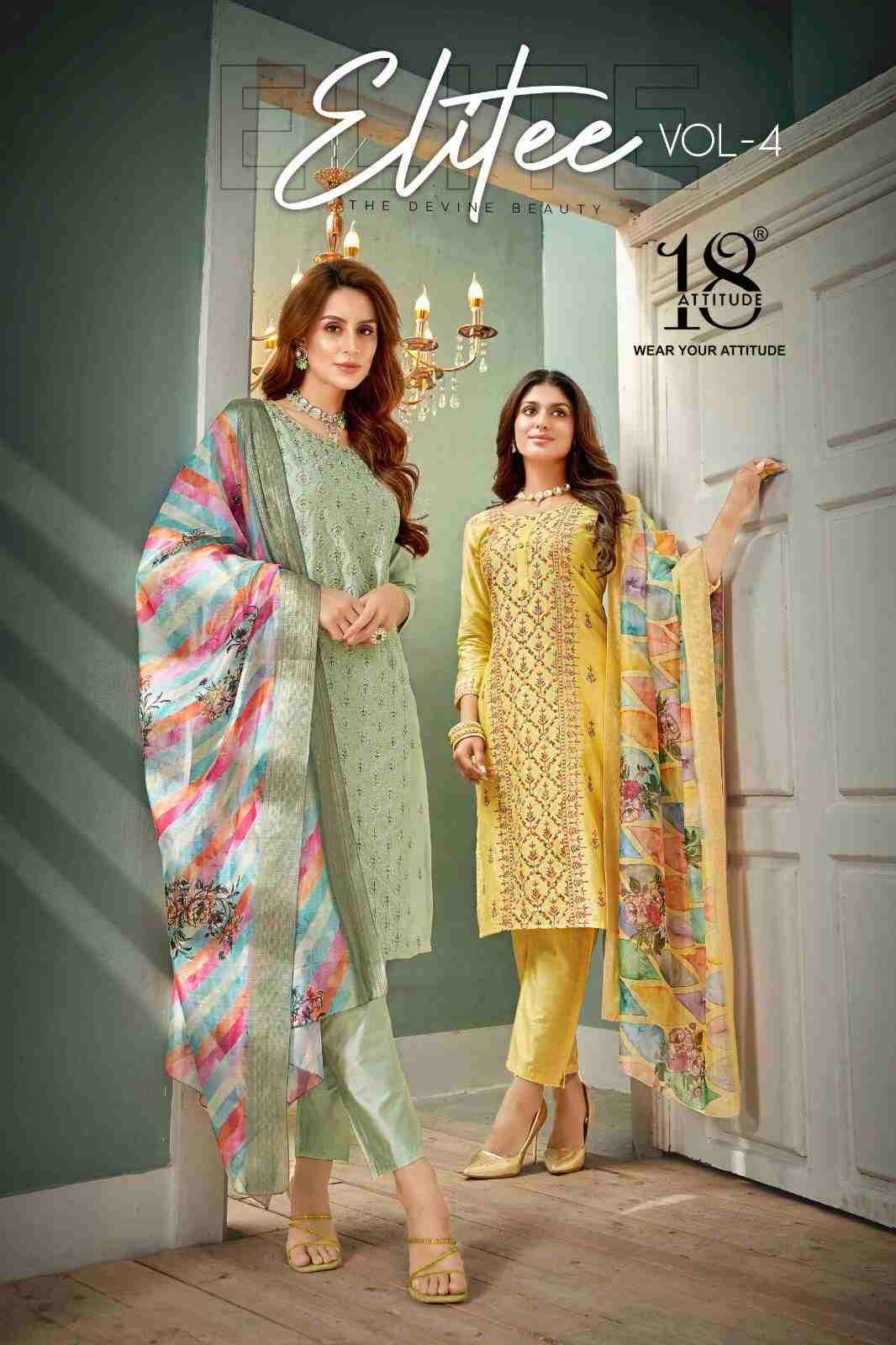 Elite Vol-4 By 18 Attitude 4001 To 4006 Series Beautiful Stylish Festive Suits Fancy Colorful Casual Wear & Ethnic Wear & Ready To Wear Viscose Dresses At Wholesale Price