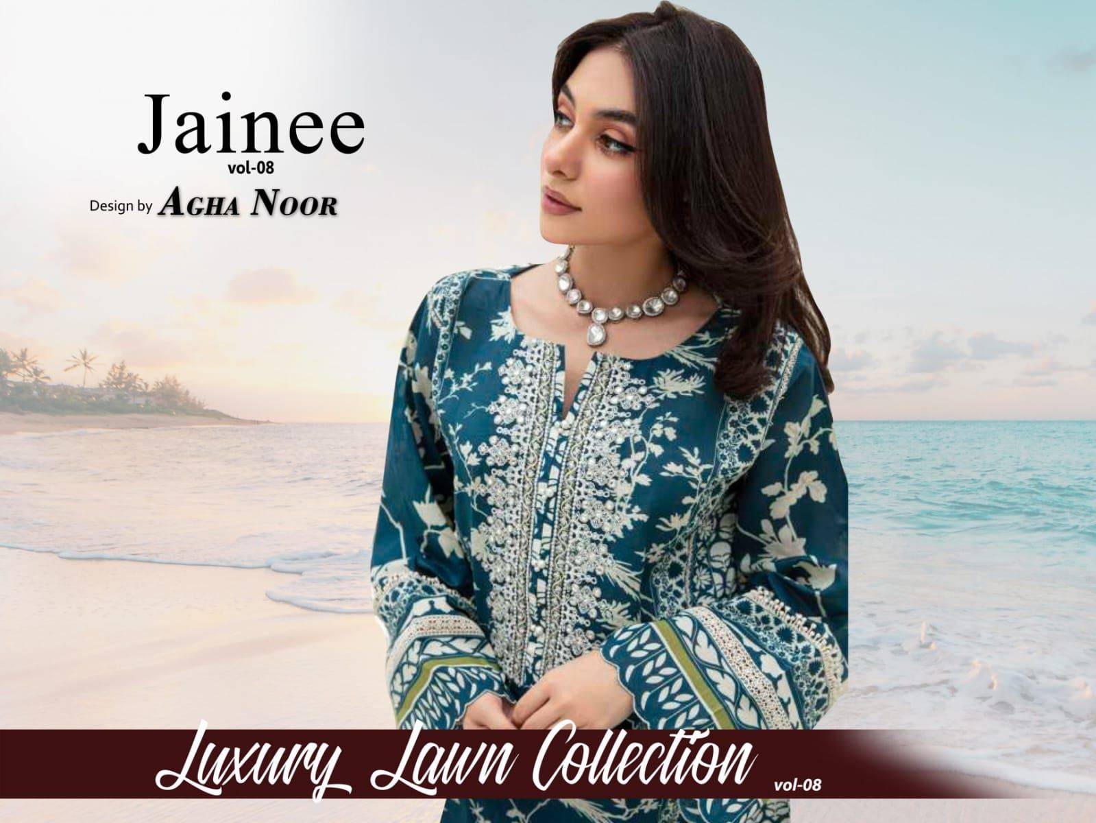 Jainee Vol-8 By Agha Noor 8001 To 8006 Series Beautiful Festive Suits Stylish Fancy Colorful Casual Wear & Ethnic Wear Lawn Cotton Print Dresses At Wholesale Price