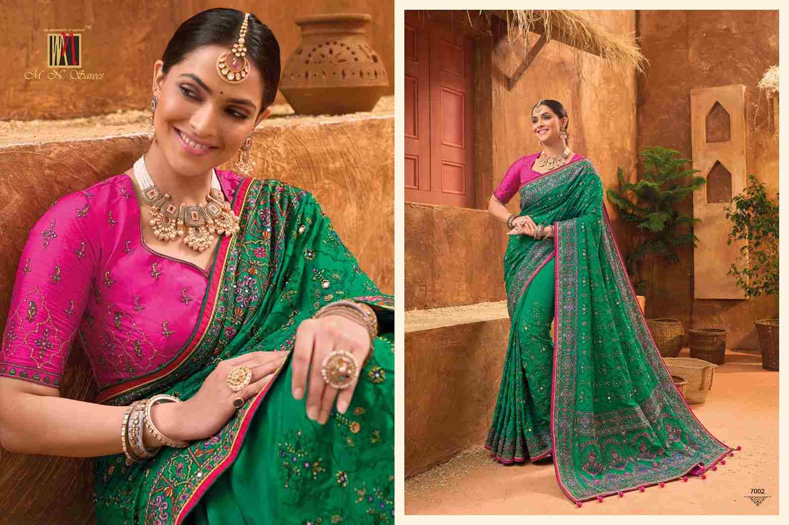 Kacchhi Work Vol-5 By M.N. Sarees 7001 To 7008 Series Indian Traditional Wear Collection Beautiful Stylish Fancy Colorful Party Wear & Occasional Wear Banaras Silk Sarees At Wholesale Price