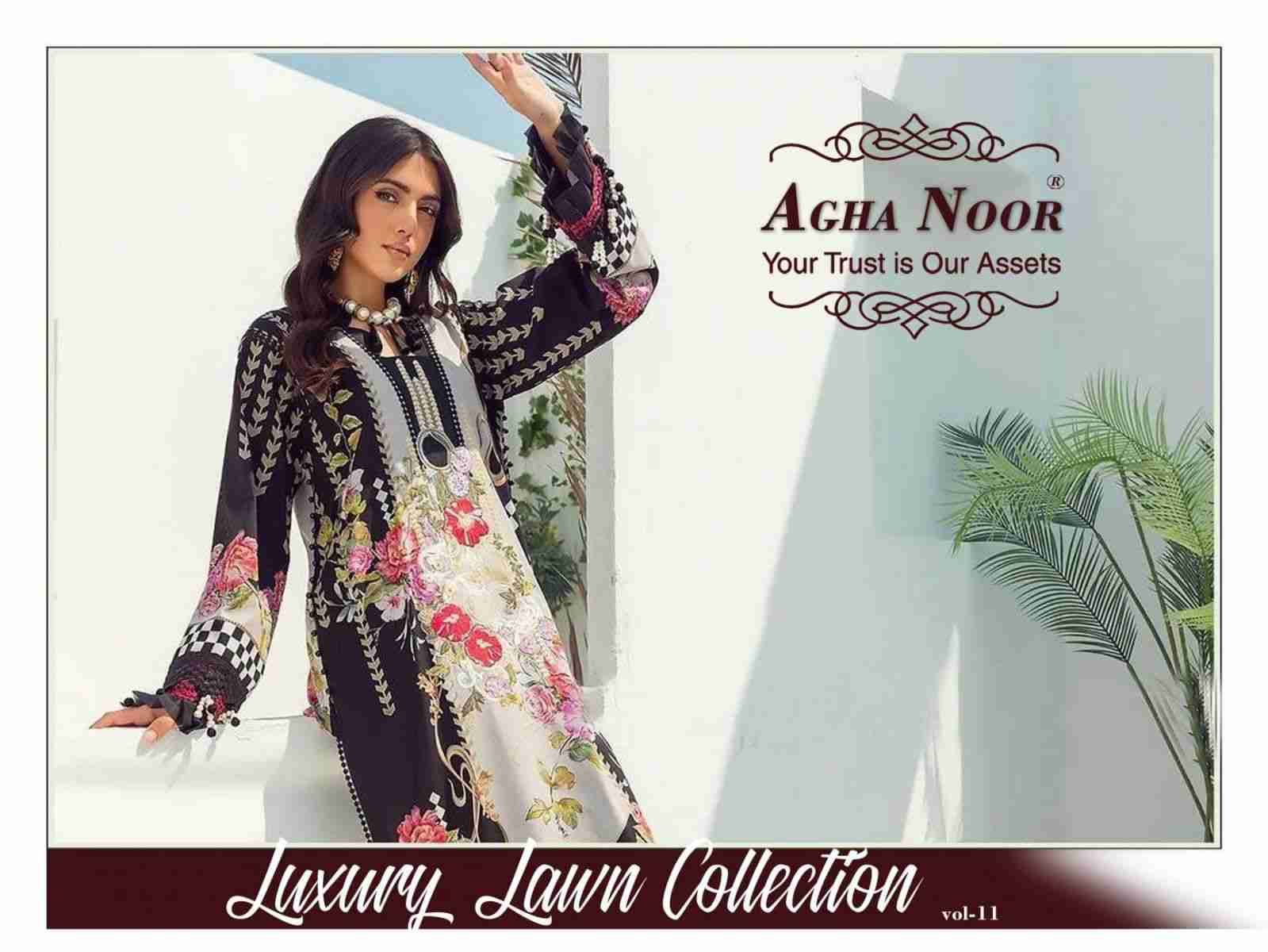Luxury Lawn Collection Vol-11 By Agha Noor 1101 To 1106 Series Beautiful Pakistani Suits Stylish Fancy Colorful Party Wear & Occasional Wear Lawn Cotton Dresses At Wholesale Price