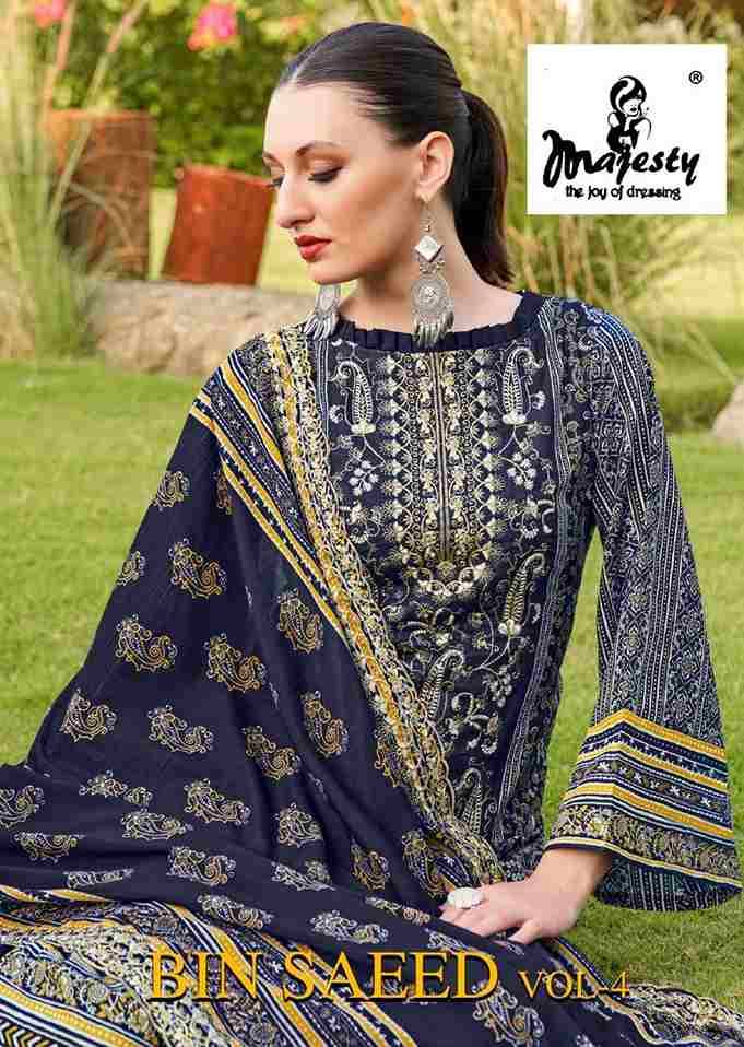 Bin Saeed Vol-4 By Majesty 4001 To 4005 Series Pakistani Suits Beautiful Fancy Colorful Stylish Party Wear & Occasional Wear Cambric Cotton With Embroidery Dresses At Wholesale Price