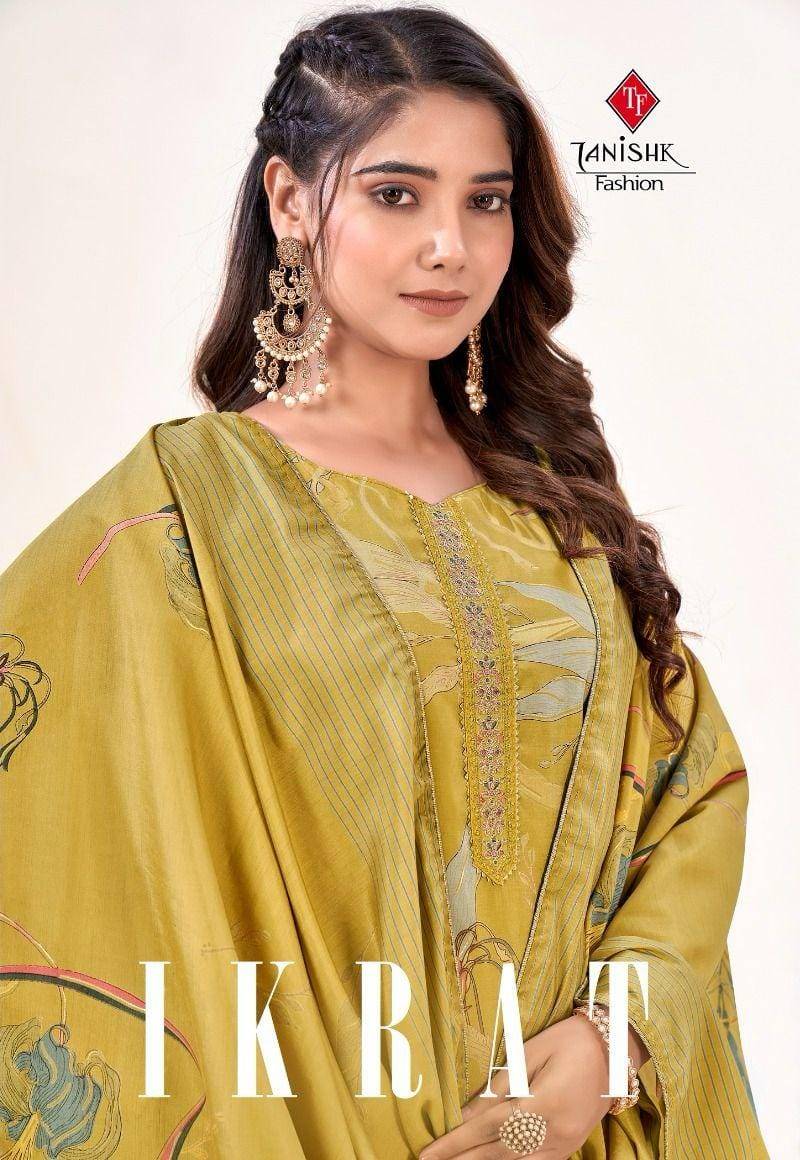 Ikrat By Tanishk Fashion 75001 To 75006 Series Beautiful Suits Stylish Fancy Colorful Casual Wear & Ethnic Wear Collection Pure Viscose Muslin Embroidered Dresses At Wholesale Price