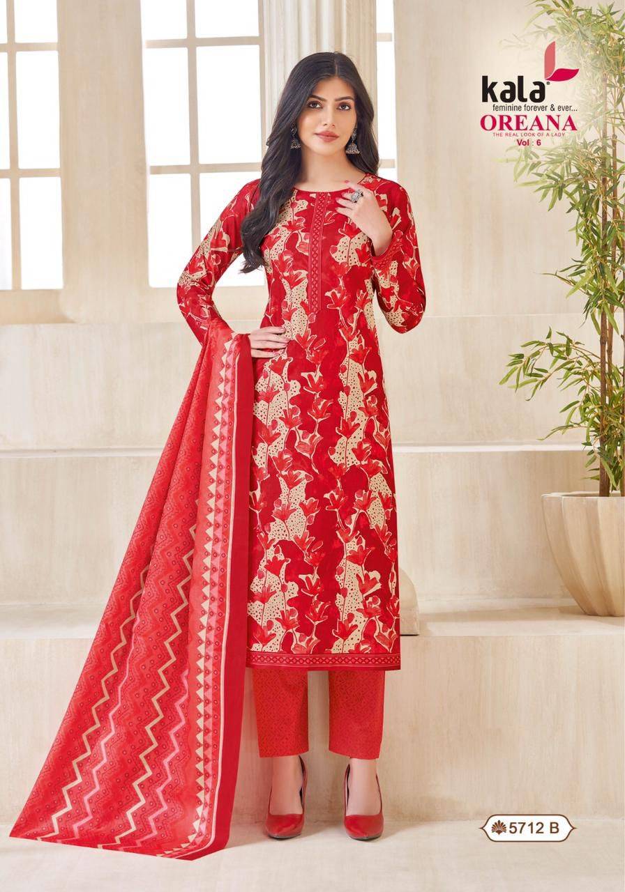 Oreana Vol-6 By Kala 5701 To 5712 Series Beautiful Suits Colorful Stylish Fancy Casual Wear & Ethnic Wear Pure Cotton Print Dresses At Wholesale Price