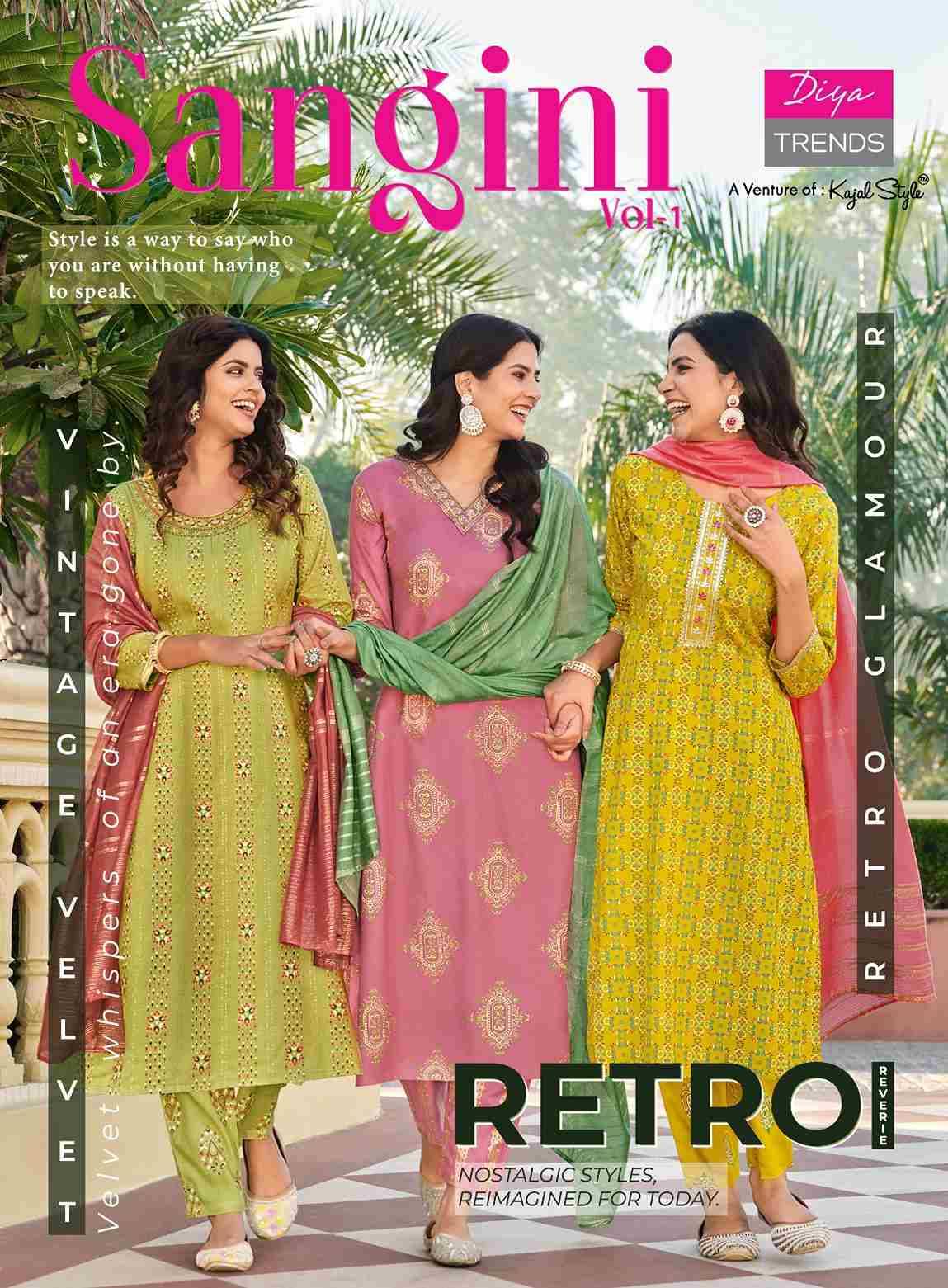 Sangini Vol-1 By Diya Trends 1001 To 1010 Series Festive Suits Beautiful Fancy Colorful Stylish Party Wear & Occasional Wear Rayon Print Dresses At Wholesale Price