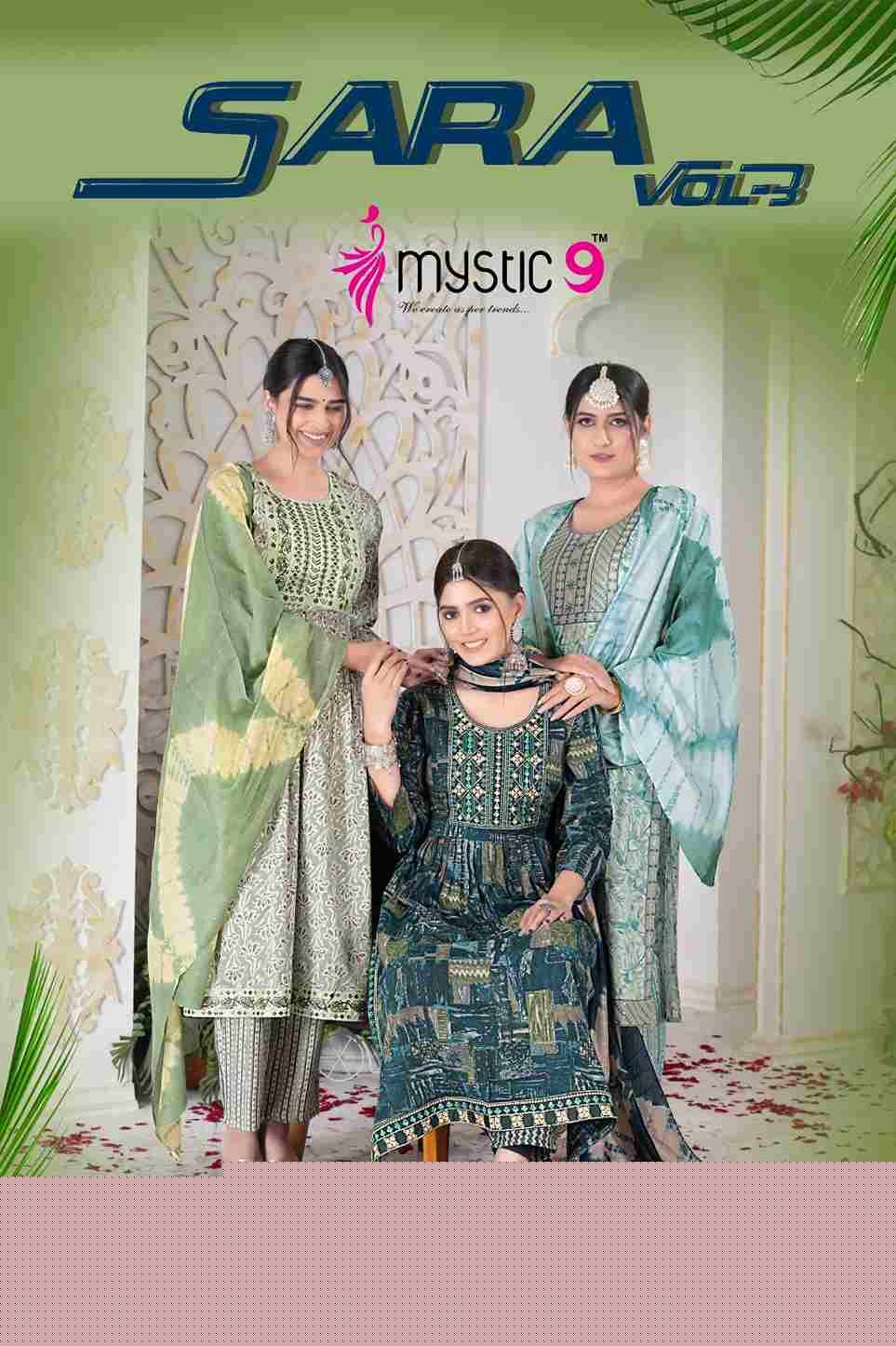 Sara Vol-3 By Mystic 9 3001 To 3008 Series Indian Traditional Wear Collection Beautiful Stylish Fancy Colorful Party Wear & Wear Rayon Foil Dress At Wholesale Price