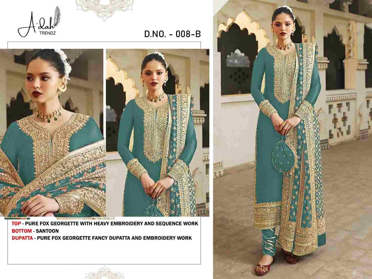 Adah Trendz 008 Colours By Adah Trendz 008-A To 008-D Series Designer Pakistani Suits Beautiful Stylish Fancy Colorful Party Wear & Occasional Wear Faux Georgette Dresses At Wholesale Price