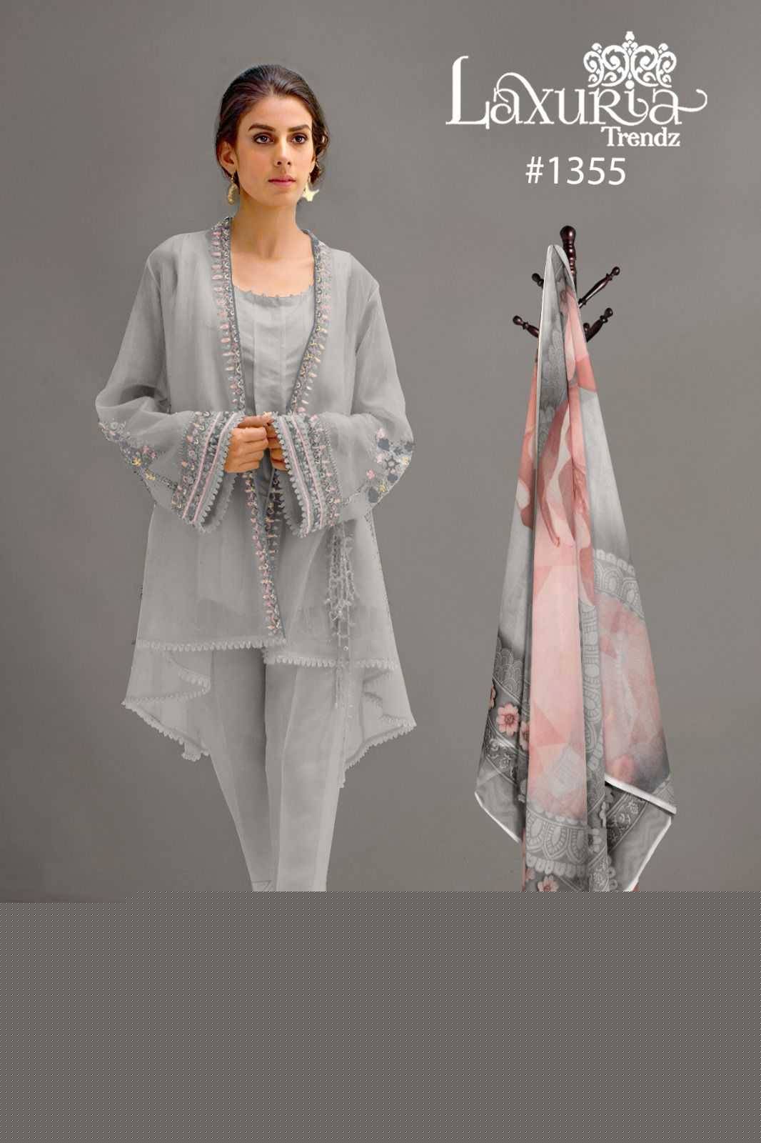 Luxuria Trendz 1355 Colours By Luxuria 1355-A To 1355-C Series Beautiful Pakistani Suits Colorful Stylish Fancy Casual Wear & Ethnic Wear Faux Georgette Dresses At Wholesale Price