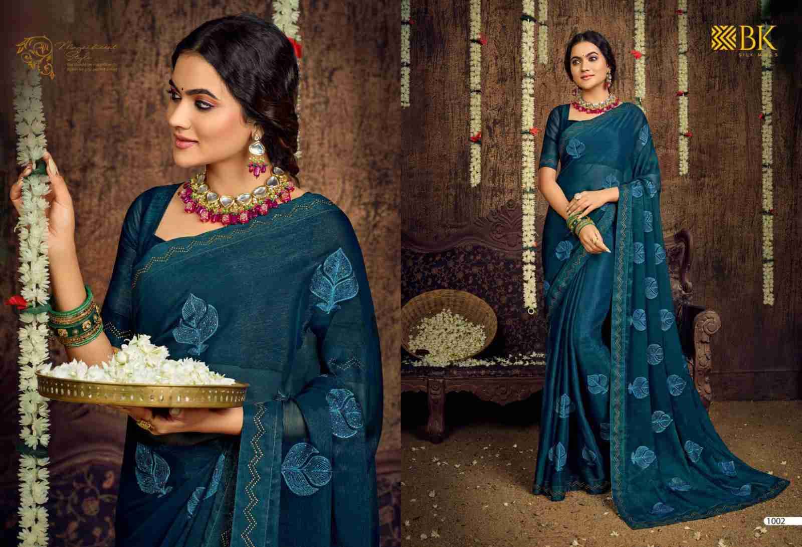 Montex By BK Silk Mills 1001 To 1008 Series Indian Traditional Wear Collection Beautiful Stylish Fancy Colorful Party Wear & Occasional Wear Chiffon Sarees At Wholesale Price