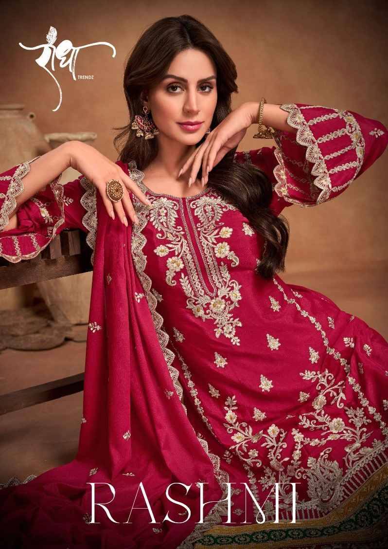 Rashmi By Radha Trends 2021 To 2025 Series Beautiful Sharara Suits Colorful Stylish Fancy Casual Wear & Ethnic Wear Chinnon Dresses At Wholesale Price