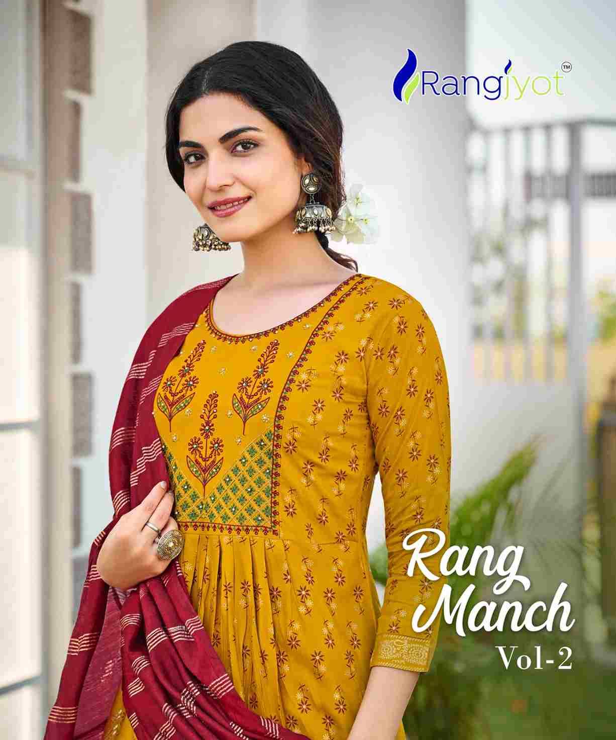 Rang Manch Vol-2 By Rangjyot Fashion 1001 To 1008 Series Designer Festive Suits Beautiful Fancy Colorful Stylish Party Wear & Occasional Wear Heavy Rayon Print Dresses At Wholesale Price