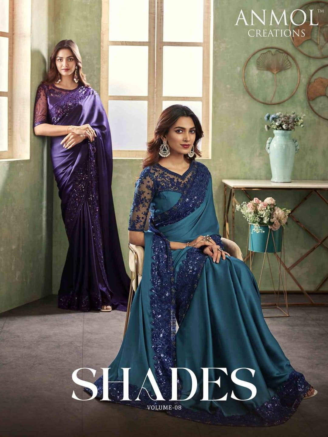 Shades Vol-8 By Anmol Creation 3401 To 3416 Series Indian Traditional Wear Collection Beautiful Stylish Fancy Colorful Party Wear & Occasional Wear Silk/Chifoon/Satin Sarees At Wholesale Price