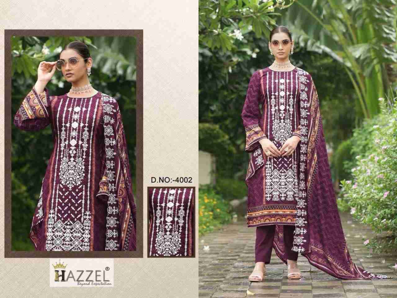 Bin Saeed Vol-4 By Hazzel 4001 To 4003 Series Designer Pakistani Suits Beautiful Fancy Stylish Colorful Party Wear & Occasional Wear Lawn Cotton Print Embroidery Dresses At Wholesale Price