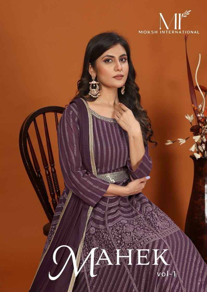 Mahek Vol-1 By Moksh International 1461 To 1464 Series Beautiful Stylish Fancy Colorful Casual Wear & Ethnic Wear Georgette Gowns With Dupatta At Wholesale Price