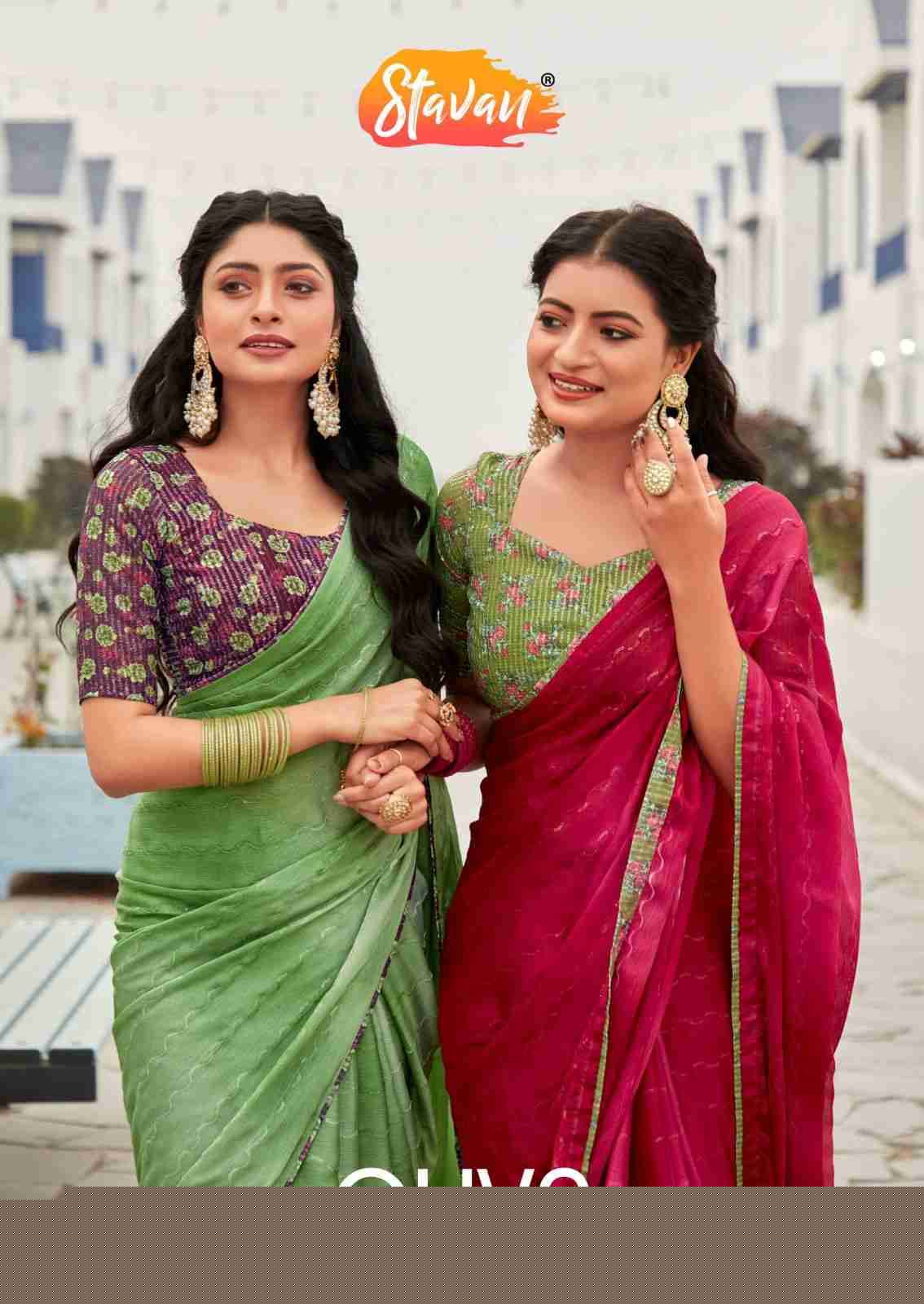 Oliva By Stavan 101 To 110 Series Indian Traditional Wear Collection Beautiful Stylish Fancy Colorful Party Wear & Occasional Wear Chiffon Sarees At Wholesale Price