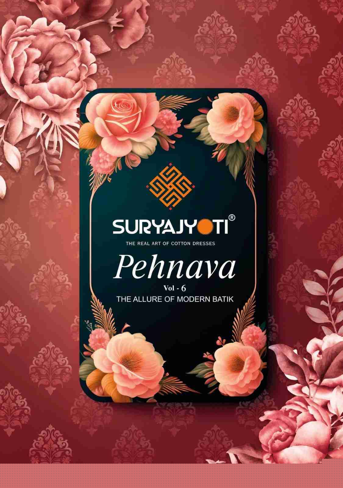 Pehnava Vol-6 By Suryajyoti 6001 To 6010 Series Beautiful Stylish Festive Suits Fancy Colorful Casual Wear & Ethnic Wear & Ready To Wear Cambric Cotton Print Dresses At Wholesale Price