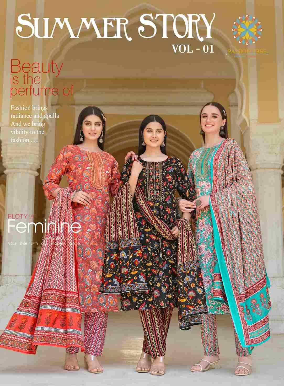Summer Story Vol-1 By Passion Tree 1001 To 1007 Series Festive Suits Beautiful Fancy Colorful Stylish Party Wear & Occasional Wear Heavy Cotton Print Dresses At Wholesale Price