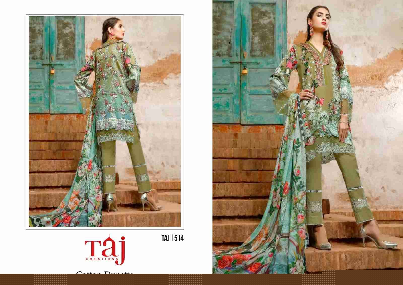 Taj Hit Design 514 By Taj Creation Beautiful Pakistani Suits Colorful Stylish Fancy Casual Wear & Ethnic Wear Pure Cotton Print With Embroidered Dresses At Wholesale Price