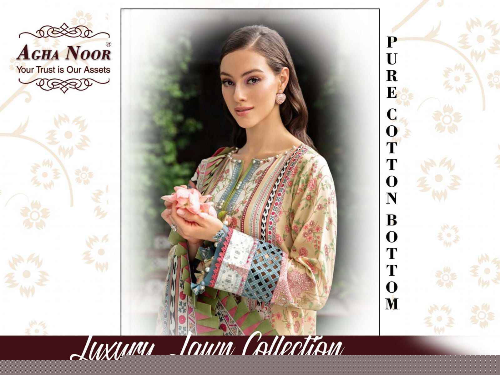 Luxury Lawn Collection Vol-12 By Agha Noor 1201 To 1206 Series Beautiful Pakistani Suits Stylish Fancy Colorful Party Wear & Occasional Wear Lawn Cotton Dresses At Wholesale Price