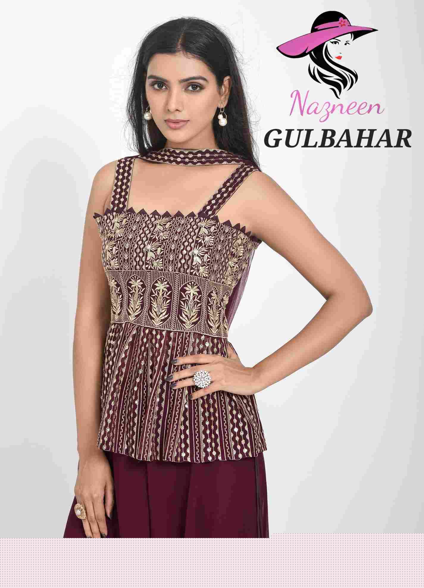 Gulbahar By Nazneen 1749 To 1752 Series Beautiful Sharara Suits Colorful Stylish Fancy Casual Wear & Ethnic Wear Faux Georgette Embroidered Dresses At Wholesale Price