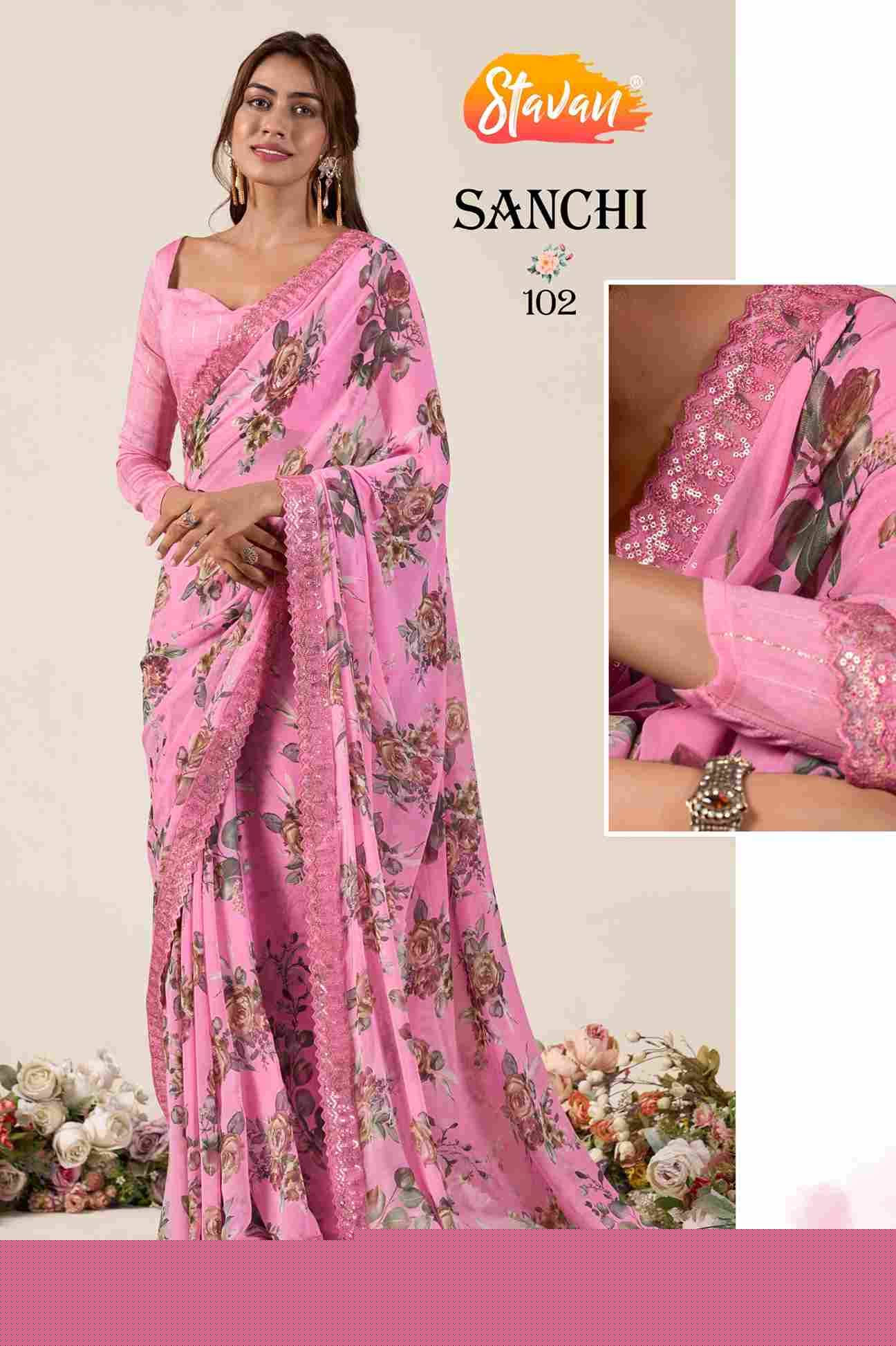 Sanchi By Stavan 101 To 105 Series Indian Traditional Wear Collection Beautiful Stylish Fancy Colorful Party Wear & Occasional Wear Heavy Weightless Sarees At Wholesale Price