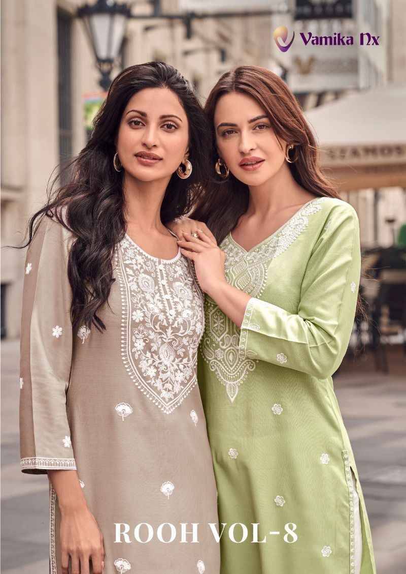 Rooh Vol-8 By Vamika 1142 To 1147 Series Designer Stylish Fancy Colorful Beautiful Party Wear & Ethnic Wear Collection Rayon Viscose Kurtis With Bottom At Wholesale Price