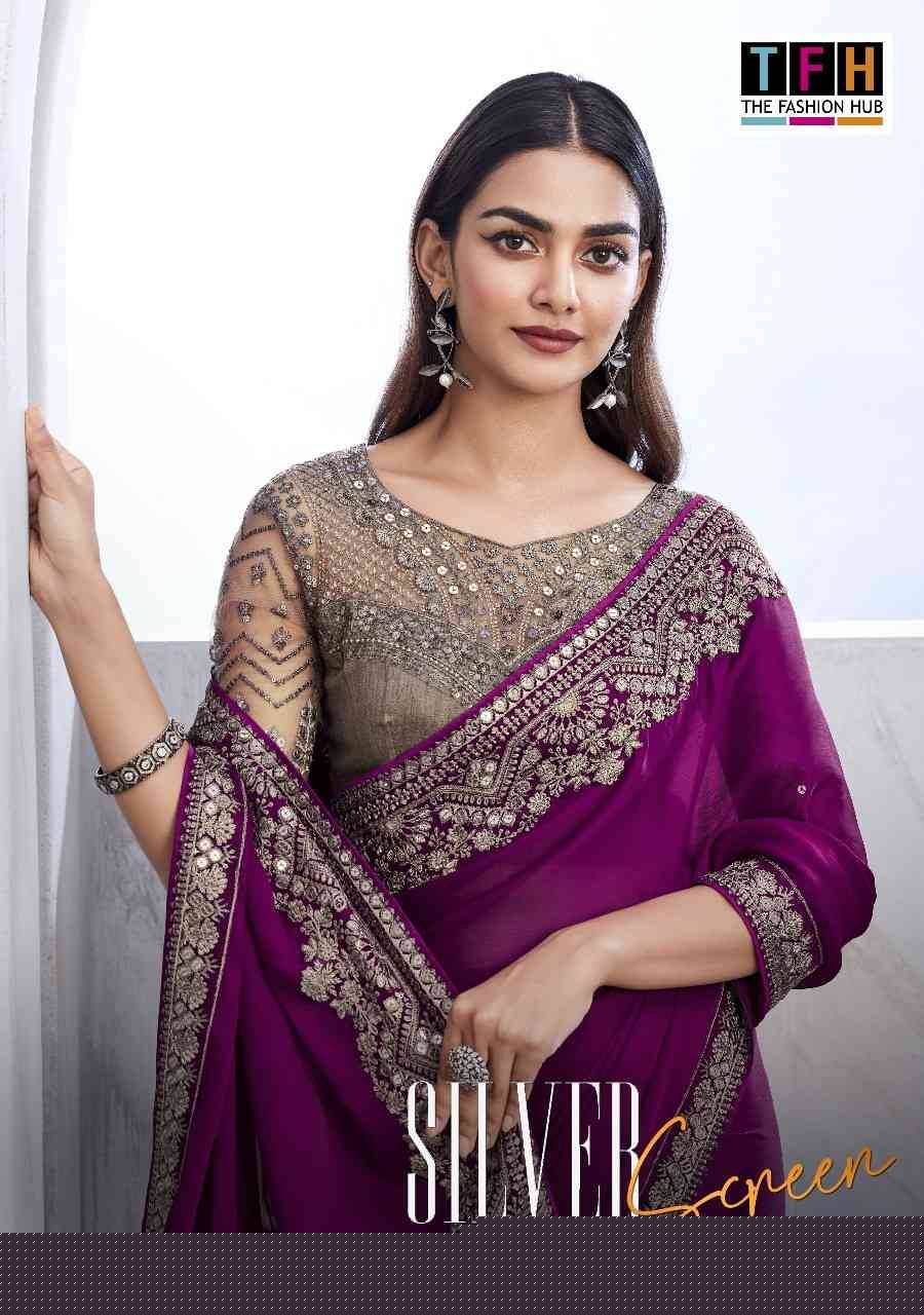 Silver Screen 29015 Colours By TFH 29015-A To 29015-F Series Indian Traditional Wear Collection Beautiful Stylish Fancy Colorful Party Wear & Occasional Wear Chiffon Silk Sarees At Wholesale Price