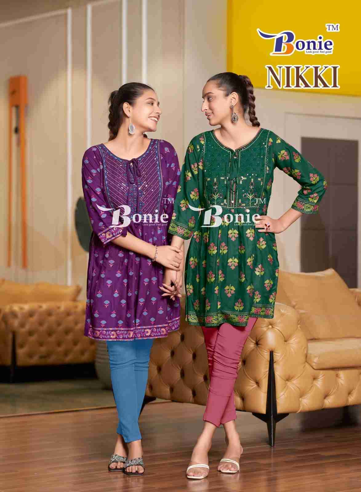 Nikki By Bonie 1001 To 1006 Series Designer Stylish Fancy Colorful Beautiful Party Wear & Ethnic Wear Collection Rayon Print Tops At Wholesale Price