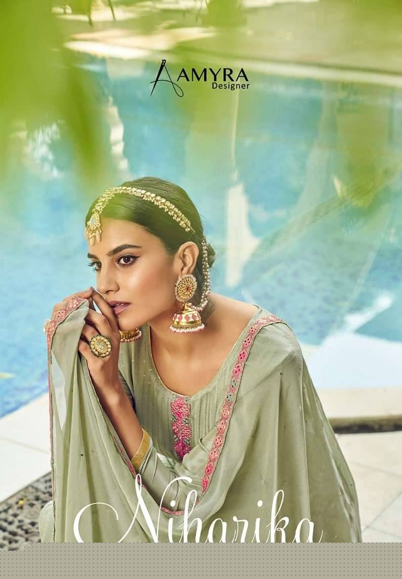 Niharika By Amyra Designer 101 To 104 Series Beautiful Stylish Sharara Suits Fancy Colorful Casual Wear & Ethnic Wear & Ready To Wear Heavy Georgette Embroidered Dresses At Wholesale Price