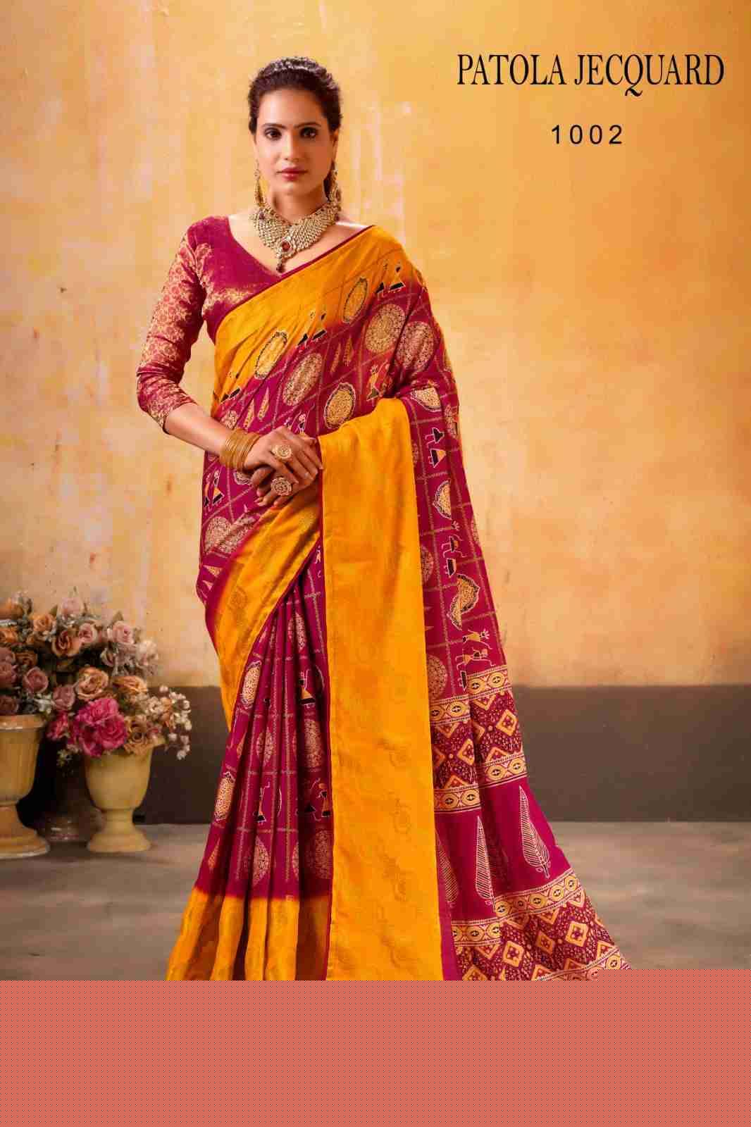 Patola Jecquard By SR 1001 To 1004 Series Indian Traditional Wear Collection Beautiful Stylish Fancy Colorful Party Wear & Occasional Wear Muslin Jacquard Sarees At Wholesale Price