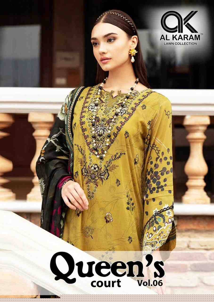 Queens Court Vol-6 By Al Karam Lawn Collection 6001 To 6006 Series Beautiful Suits Colorful Stylish Fancy Casual Wear & Ethnic Wear Pure Cambric Dresses At Wholesale Price