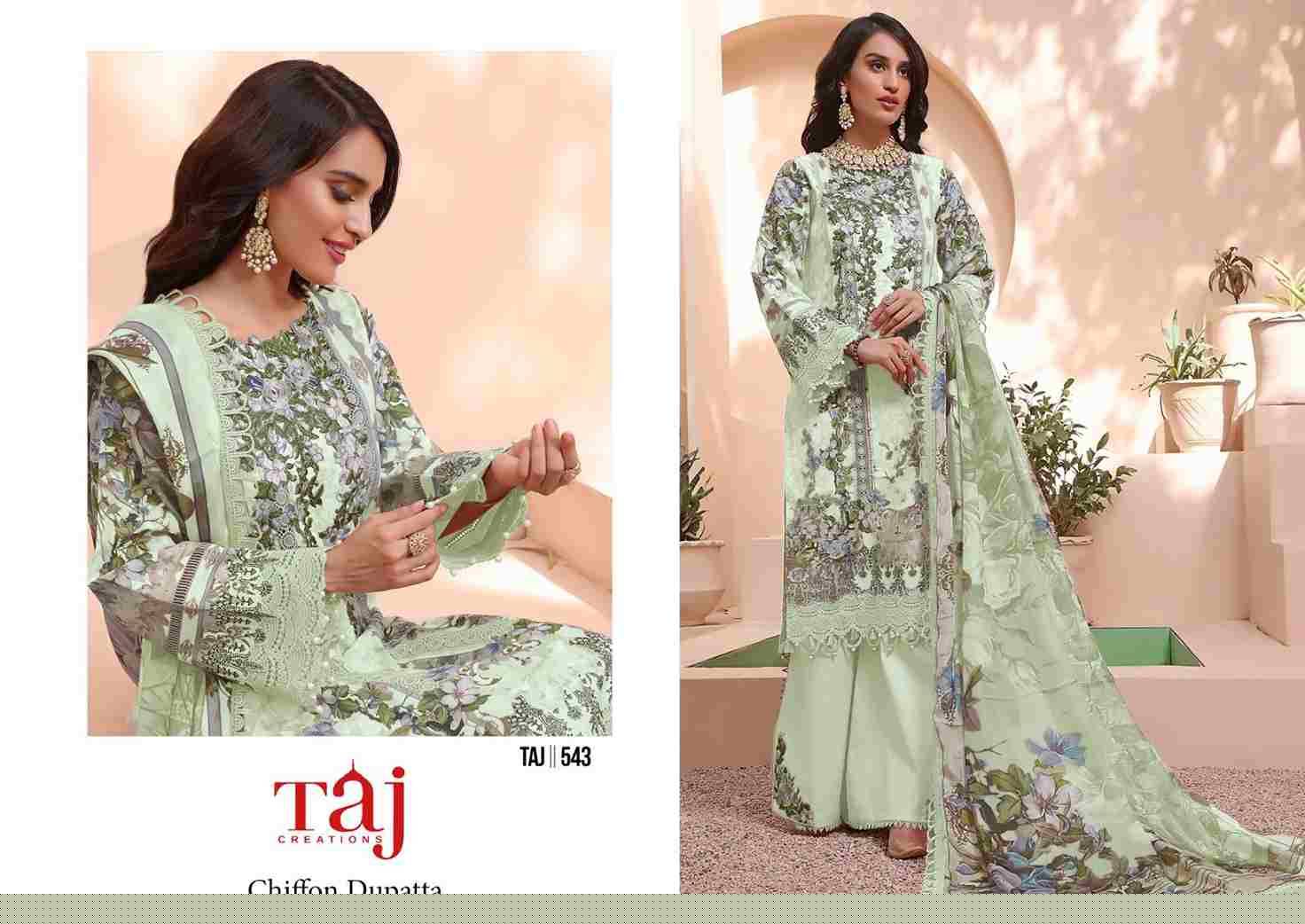 Taj Hit Design 543 By Taj Creation Beautiful Pakistani Suits Colorful Stylish Fancy Casual Wear & Ethnic Wear Pure Cotton Print With Embroidered Dresses At Wholesale Price