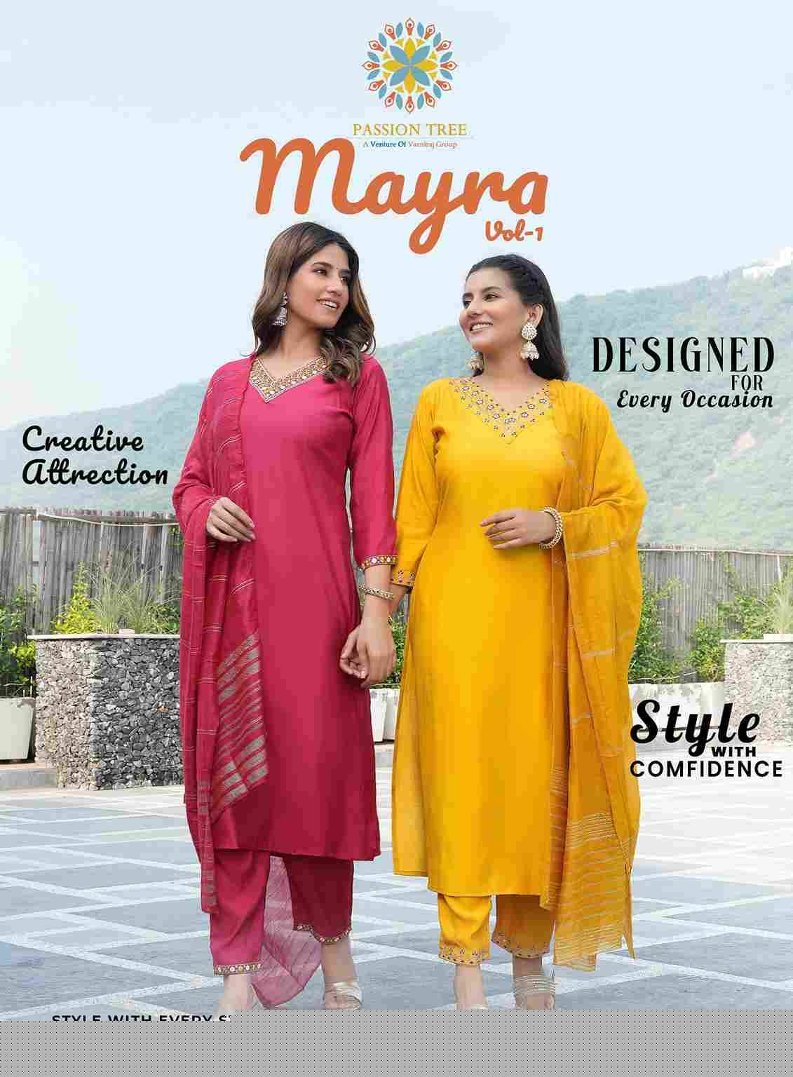 Mayra Vol-1 By Passion Tree 1001 To 1006 Series Beautiful Stylish Festive Suits Fancy Colorful Casual Wear & Ethnic Wear & Ready To Wear Roman Silk With Work Dresses At Wholesale Price
