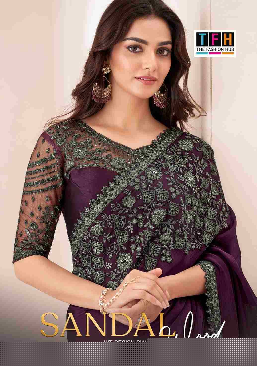 Sandalwood 1309 Colours By TFH 1309-A To 1309-F Series Indian Traditional Wear Collection Beautiful Stylish Fancy Colorful Party Wear & Occasional Wear Satin Chiffon Sarees At Wholesale Price