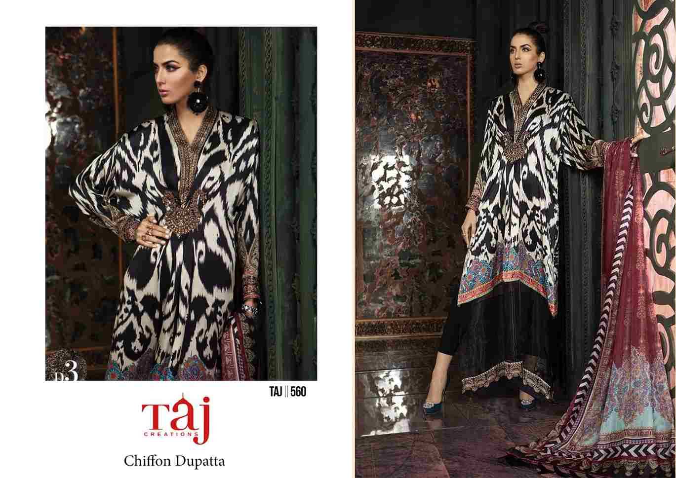 Taj Hit Design 560 By Taj Creation Beautiful Pakistani Suits Colorful Stylish Fancy Casual Wear & Ethnic Wear Pure Cotton Print With Embroidered Dresses At Wholesale Price