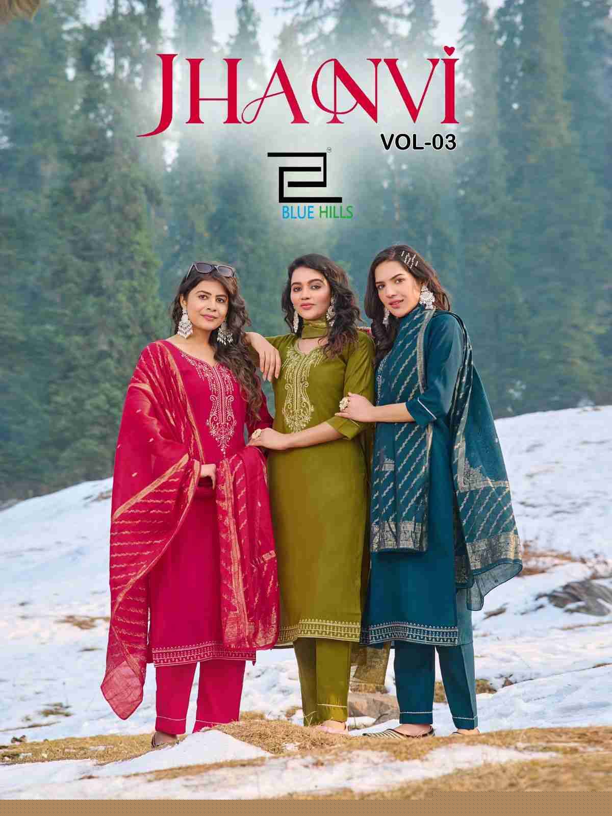 Jhanvi Vol-3 By Blue Hills 3001 To 3006 Series Beautiful Stylish Festive Suits Fancy Colorful Casual Wear & Ethnic Wear & Ready To Wear Roman Silk Dresses At Wholesale Price