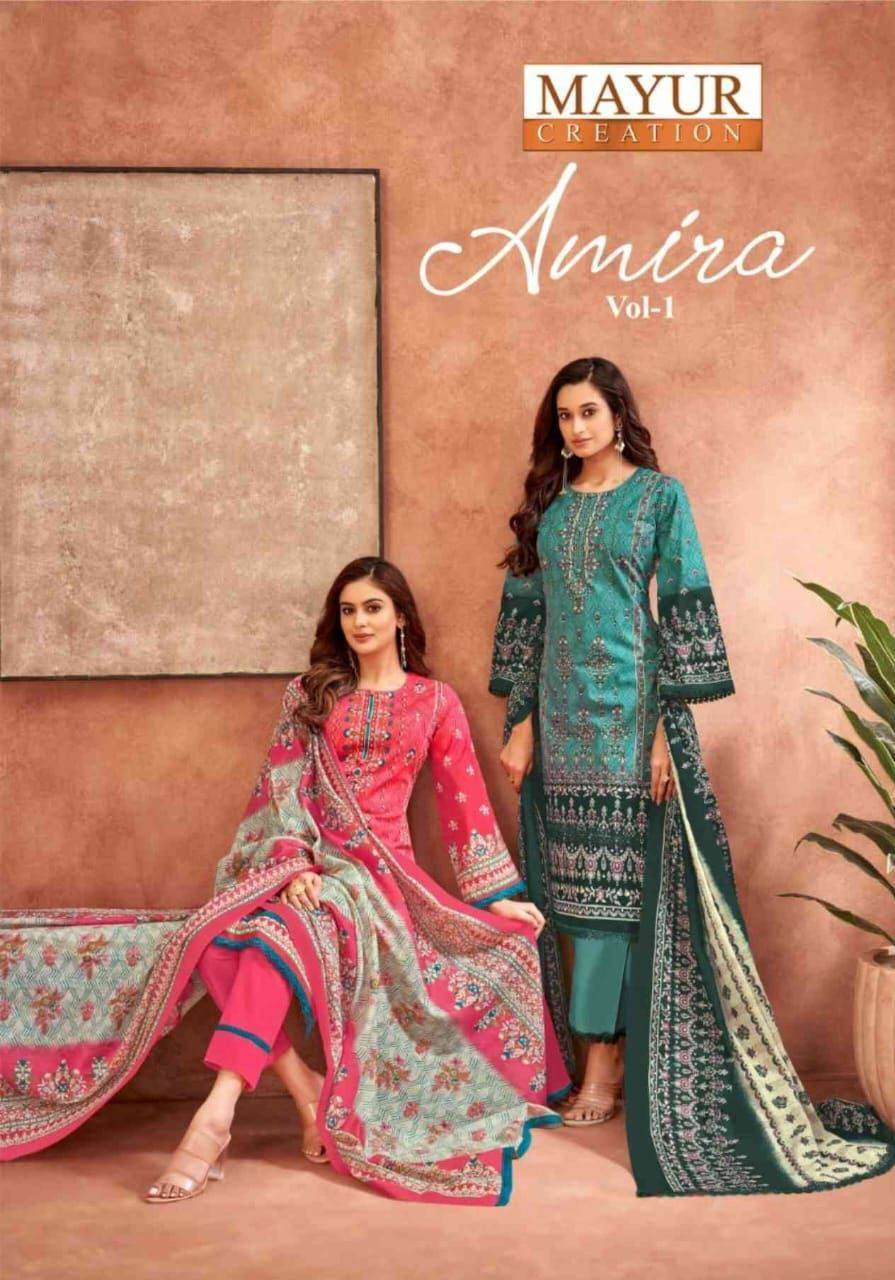 Amira Vol-1 By Mayur Creation 1001 To 1008 Series Beautiful Festive Suits Stylish Fancy Colorful Casual Wear & Ethnic Wear Cotton Print Dresses At Wholesale Price