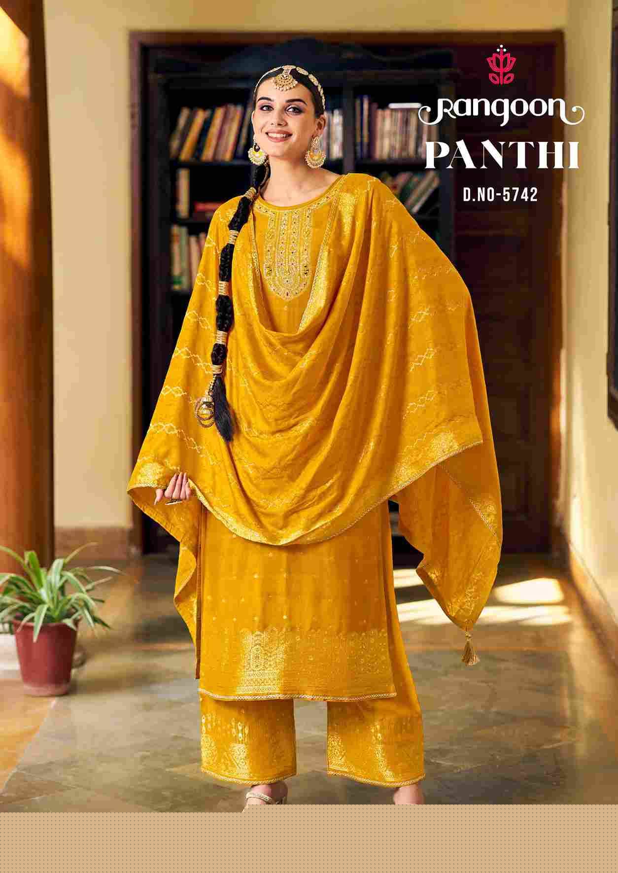 Panthi By Rangoon 5741 To 5744 Series Beautiful Stylish Festive Suits Fancy Colorful Casual Wear & Ethnic Wear & Ready To Wear Muslin Jacquard Dresses At Wholesale Price
