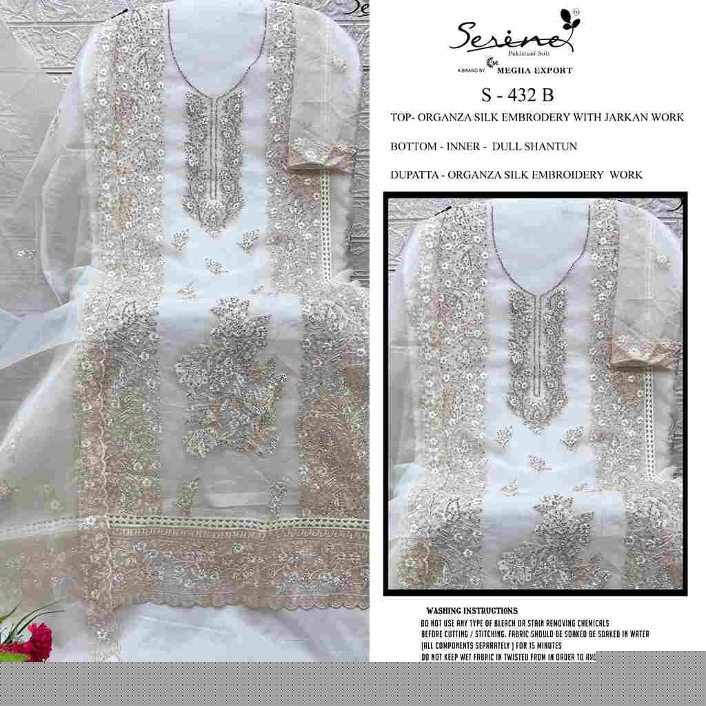 Serene Hit Design S-432 Colours By Serene S-432-A To S-432-D Series Designer Pakistani Suits Beautiful Fancy Colorful Stylish Party Wear & Occasional Wear Organza Silk Embroidered Dresses At Wholesale Price